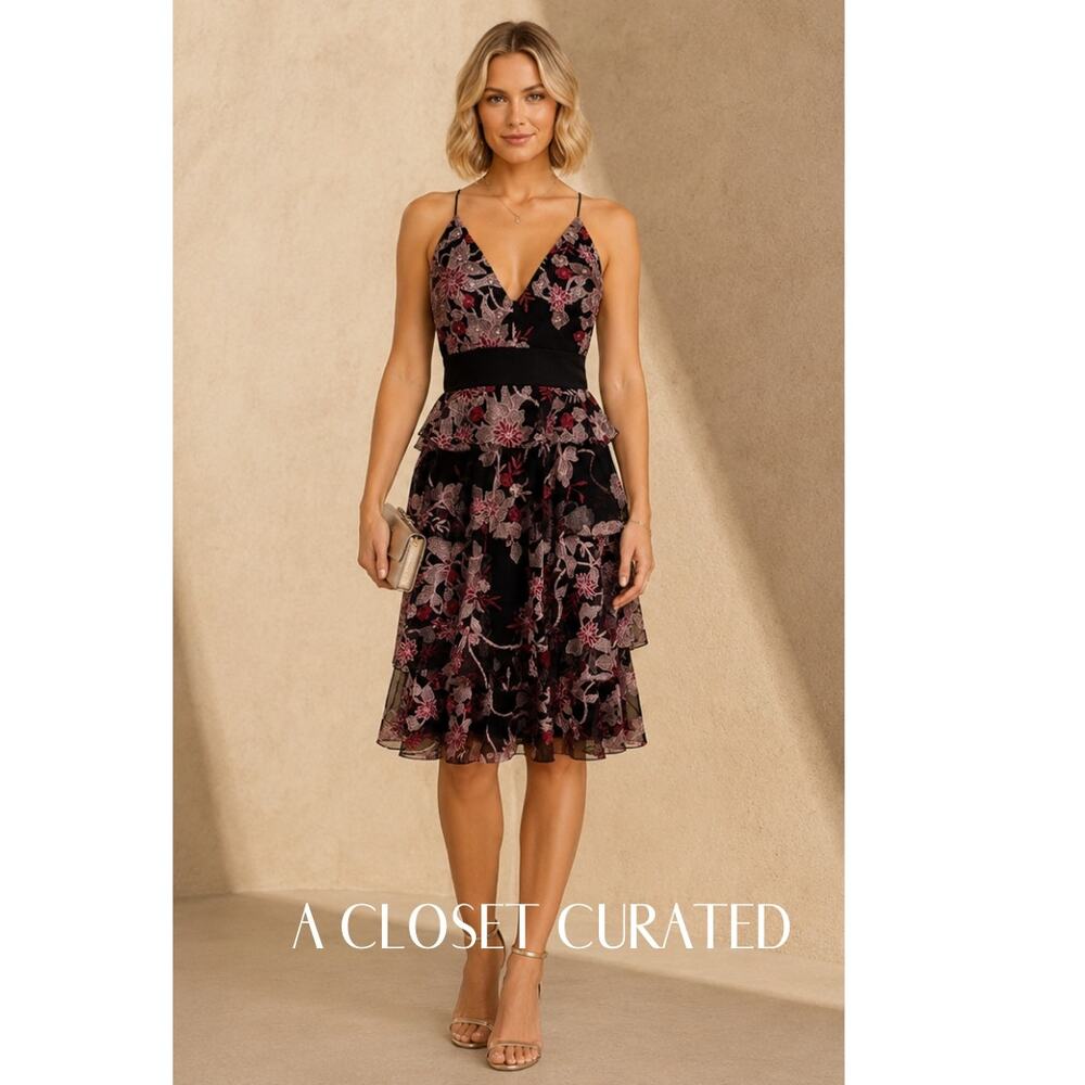 Aidan Mattox Floral Embroidered Halter Dress Pink 2 NEW